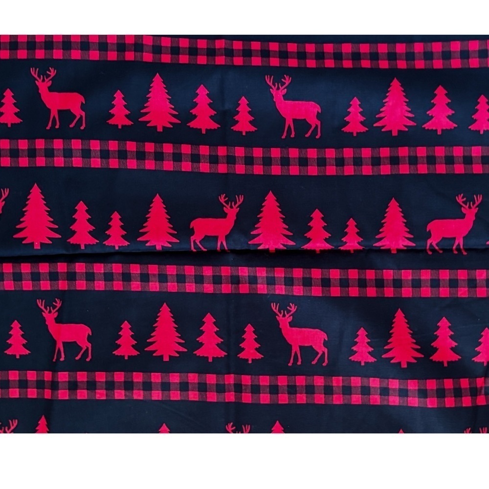 David Textiles Deer Pine Tree Buffalo Plaid Red Black Fabric Material Rustic